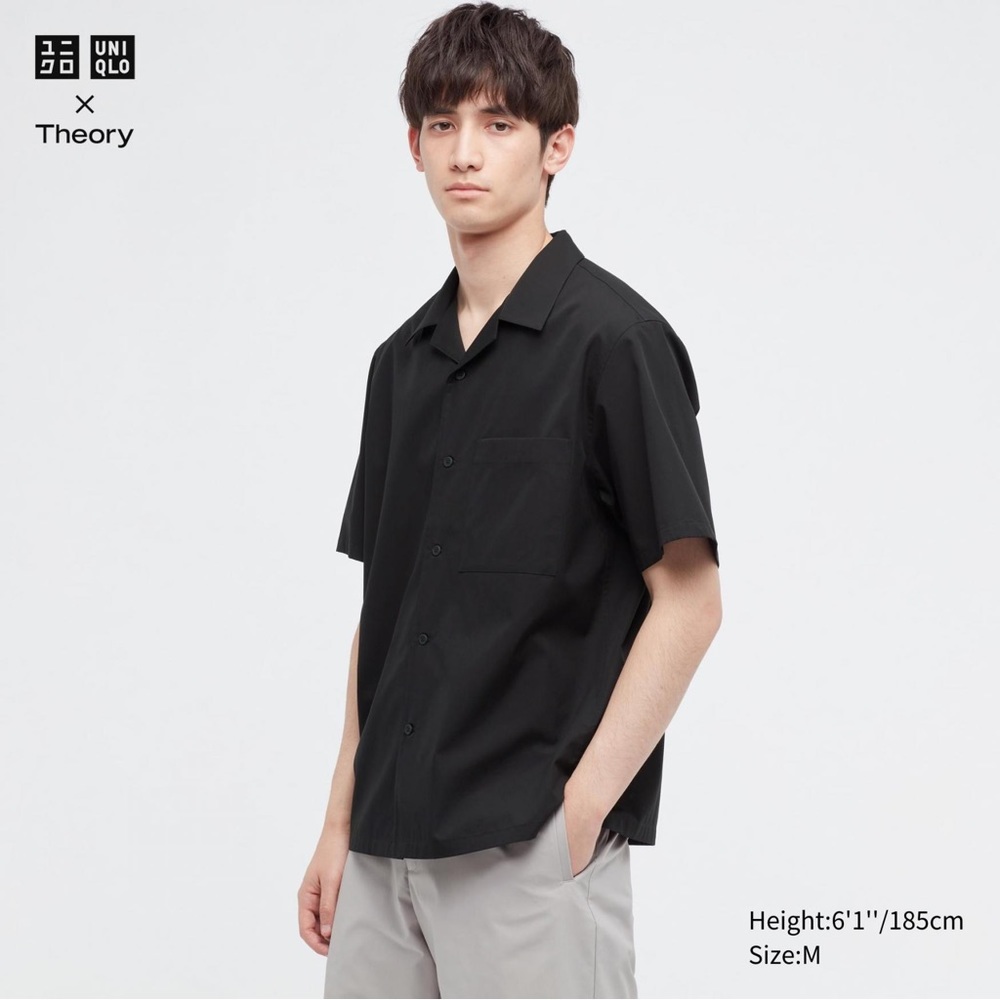 Uniqlo Theory Black Open Camp Collar Shirt Mens XL